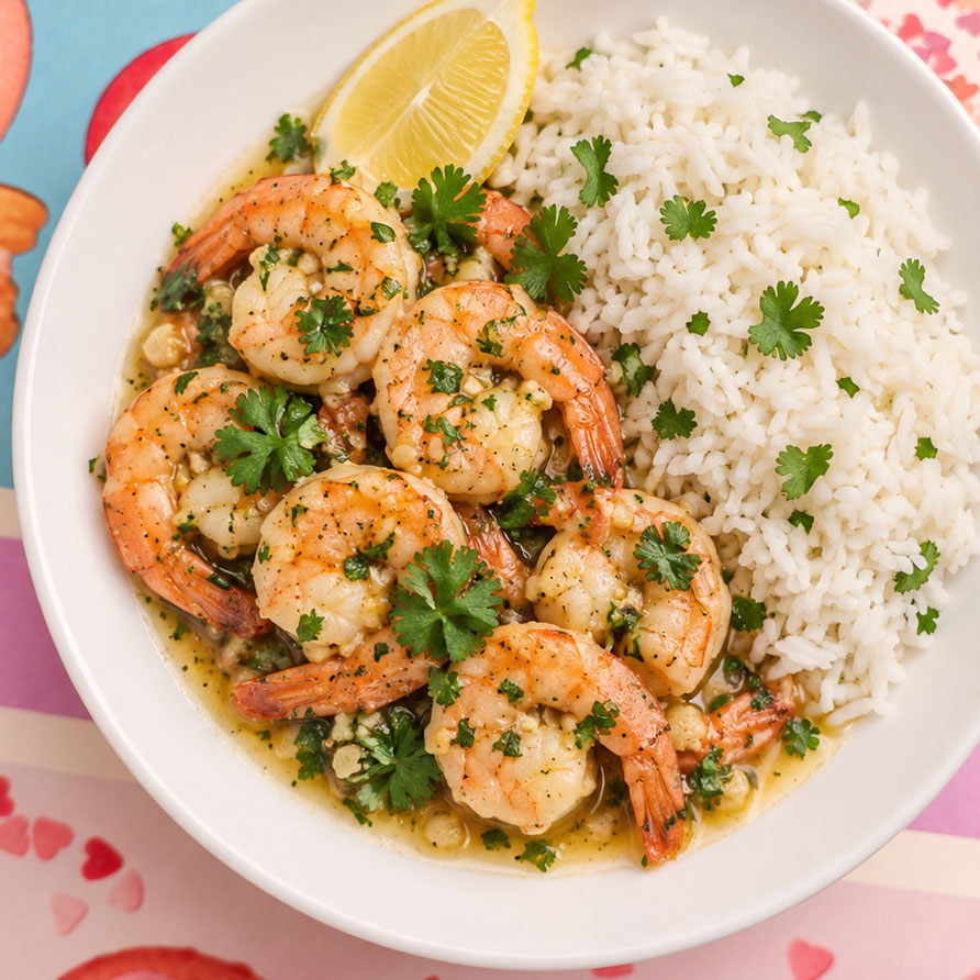 Crevettes ail coriandre avec riz
