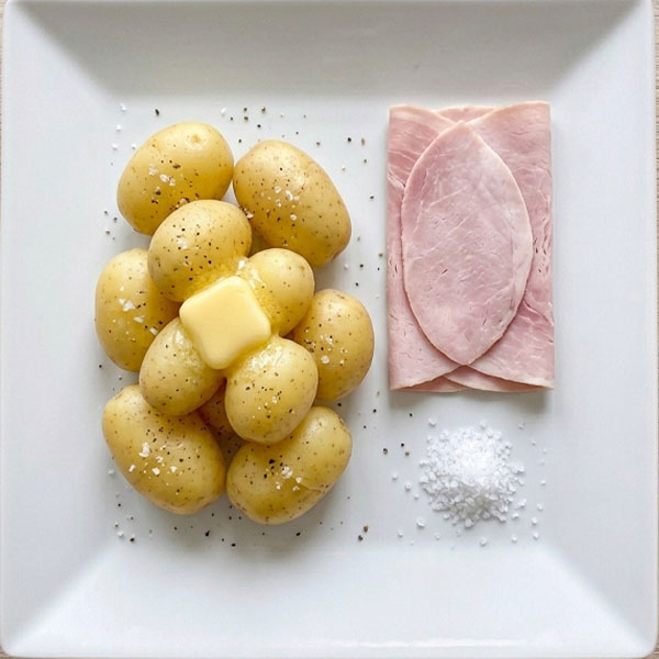 Jambon blanc, patates bouillies