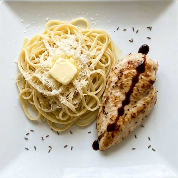 Filet de poulet sauce soja, linguine